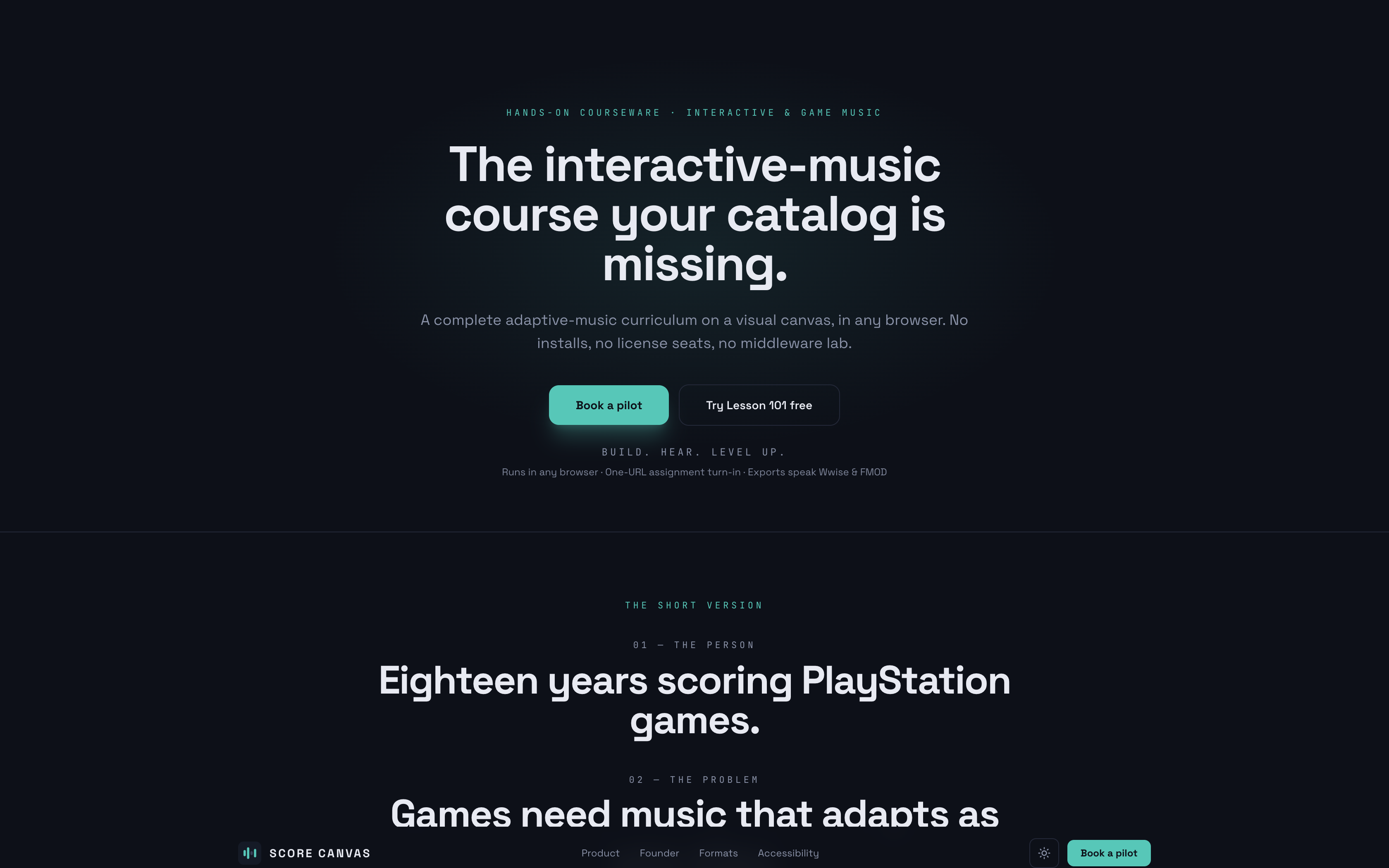 The canvas where this book happens: musical systems designed, auditioned, and shared in a browser.
