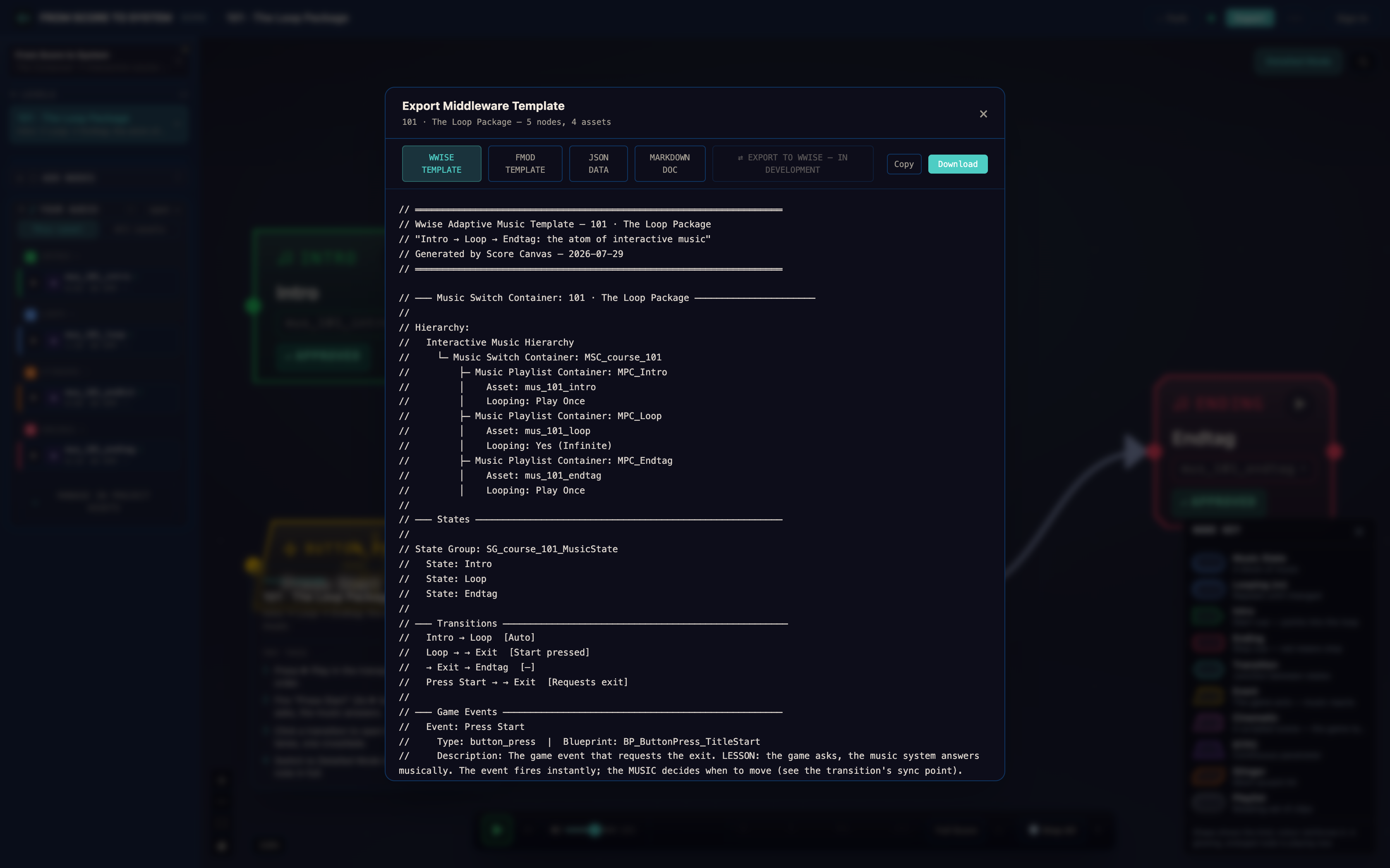 The spec, exported: the design everyone auditioned, as data an implementer can build from.